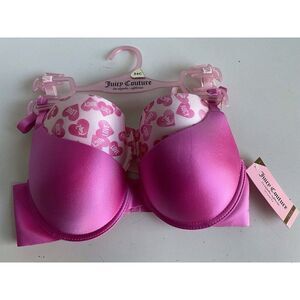 2 Pack Juicy Couture Sexy Push Up Bra Size 34C Hearts Valentines Pink Satin NEW